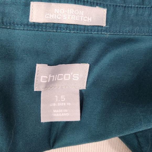 CHICOS Urban Wildflower Teal Blue Tunic Top Size 10 - Picture 5 of 6